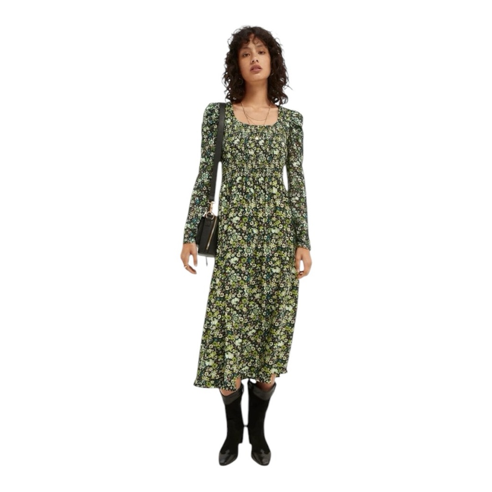 Scotch & Soda Black and Green Floral Midi Dress